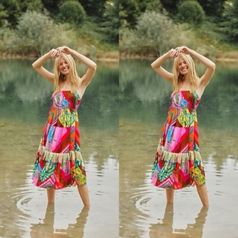 Anthropologie Farm Rio Palila Fringed Midi Dress - Picture 2 of 8